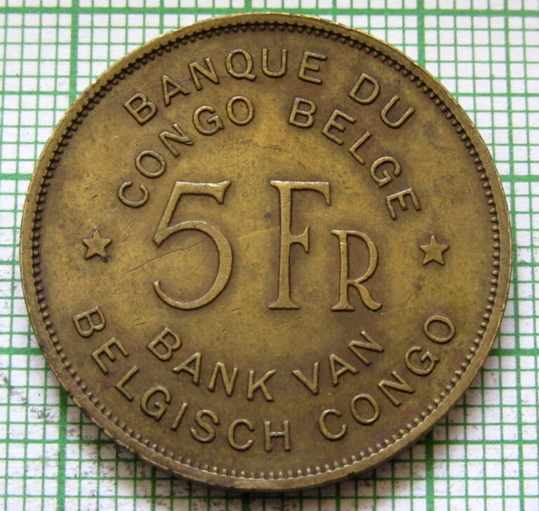 Read more about the article BELGIAN CONGO Leopold III 1947 5 FRANCS  ELEPHANT BRASS one year type