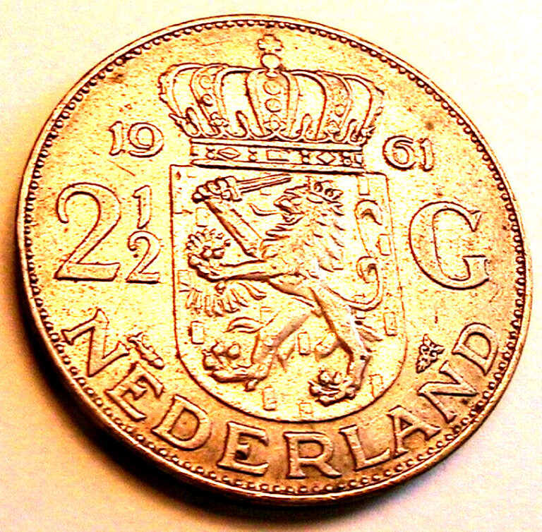 Read more about the article 1961 Netherlans 2.5 Gulden Ch AU Original Nederland Dutch 2-1/2 Gld. Silver Coin