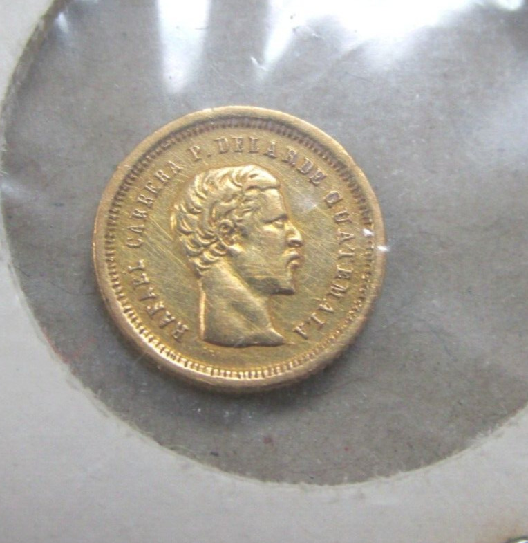 Read more about the article Guatemala 4 Reales 1860 Gold Cuarto Carrera Coin Q3HS