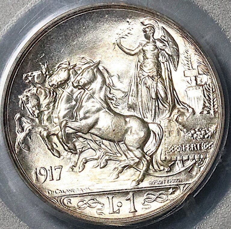 Read more about the article 1917 PCGS MS 64 Italy 1 Lira Horses Chariot Silver Mint State Coin (21101705D)