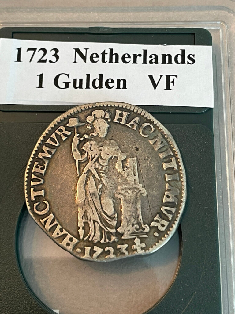 Read more about the article 1723 1 Gulden Netherlands UTRECHT Silver Coin KM# 102.3 w/ Plastic Case!