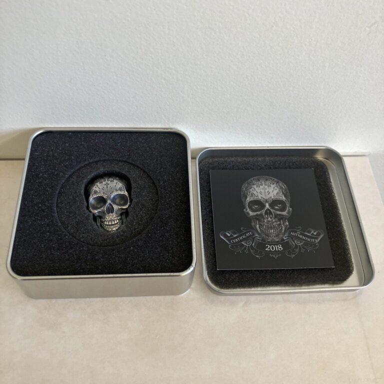 Read more about the article 2018 Palau Silver  1 Oz. $5 Coin La Catrina Skull Day Of The Dead W/ Box and COA