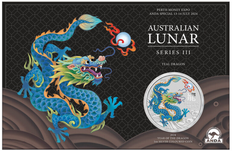 Read more about the article 2024 Lunar Year of the Dragon 1oz TEAL Silver $1 Coin ANDA PERTH MONEY EXPO