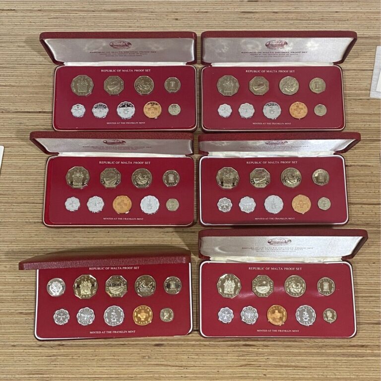 Read more about the article 1977-1982 Malta Coins 6x Sets PROOF Lot x55 Coins Franklin Mint Extremely Rare