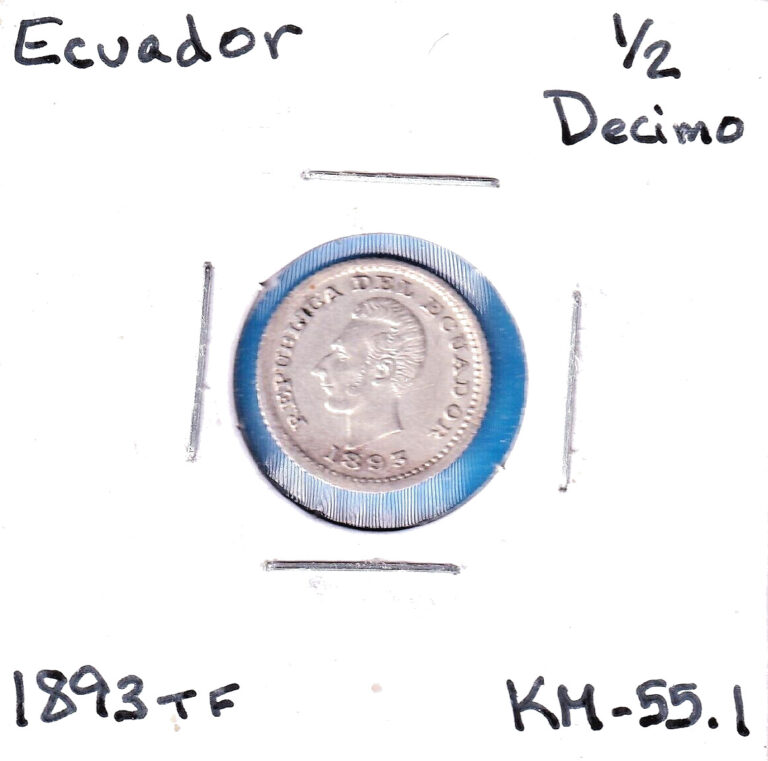 Read more about the article 1893 Ecuador 1/2 Decimo (KM-55.1) .0736 ASW Silver!!!