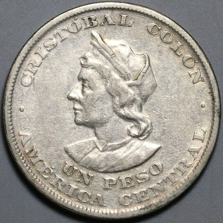 Read more about the article 1893 El Salvador Peso XF Columbus Silver Coin (24060803R)