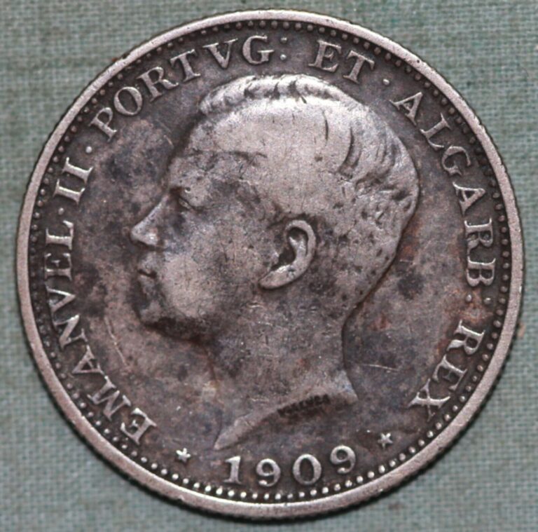 Read more about the article Portugal 1909 ~ Silver200 Reis ~ Emanuel II  93 ¢ Tracked shipping