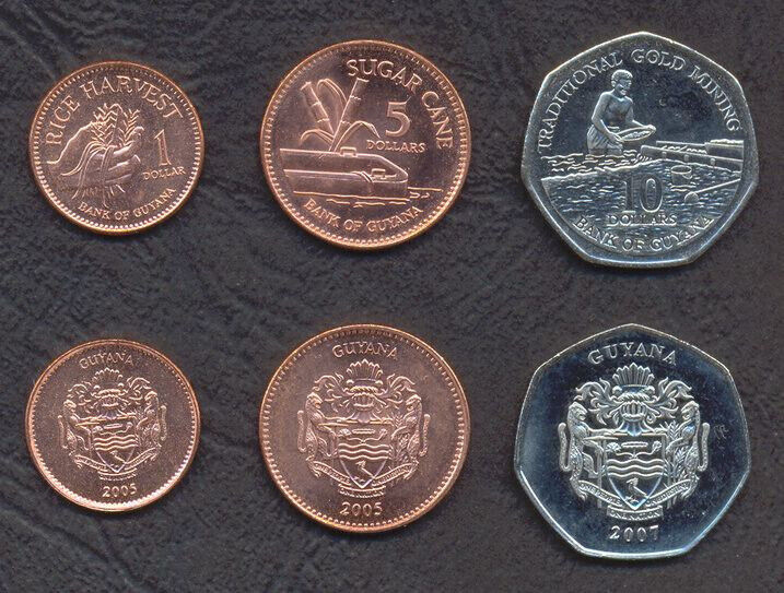 Read more about the article GUYANA COMPLETE COIN SET 1+5+10 Dollars 2007-2008 UNC LOT OF 3 COINS