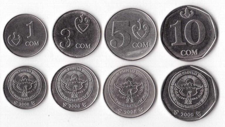 Read more about the article KYRGYZSTAN COIN SET 1+3+5+10 Som 2008-2009 KM-14-15-16-43 UNC LOT of 4 COINS