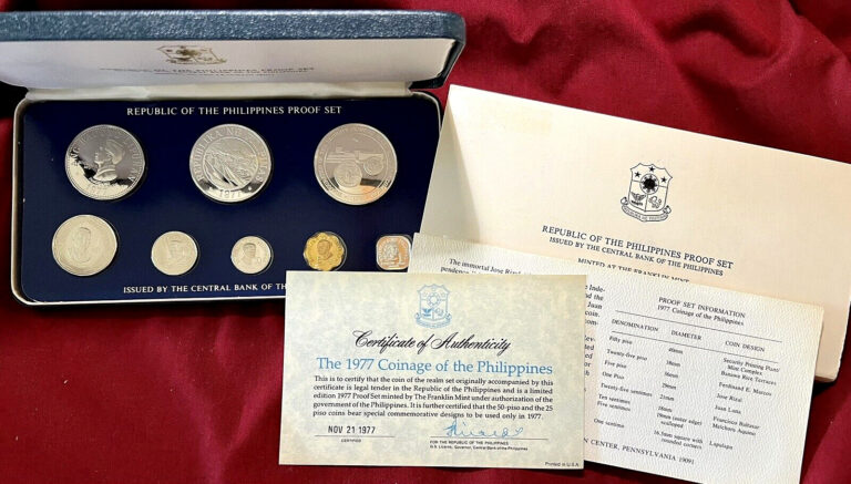 Read more about the article 1977 REPUBLIC OF PHILIPPINES SILVER PROOF 8-COIN SET W/ BOX AND COA
