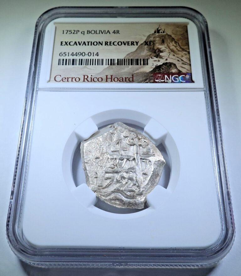 Read more about the article NGC XF Cerro Rico Hoard 1752 Spanish Bolivia 4 Reales Silver 1700’s Cob Coin