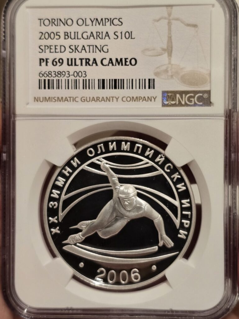 Read more about the article 2005 Bulgaria 10 Leva Torino Speed Skating NGC PF69UCAM