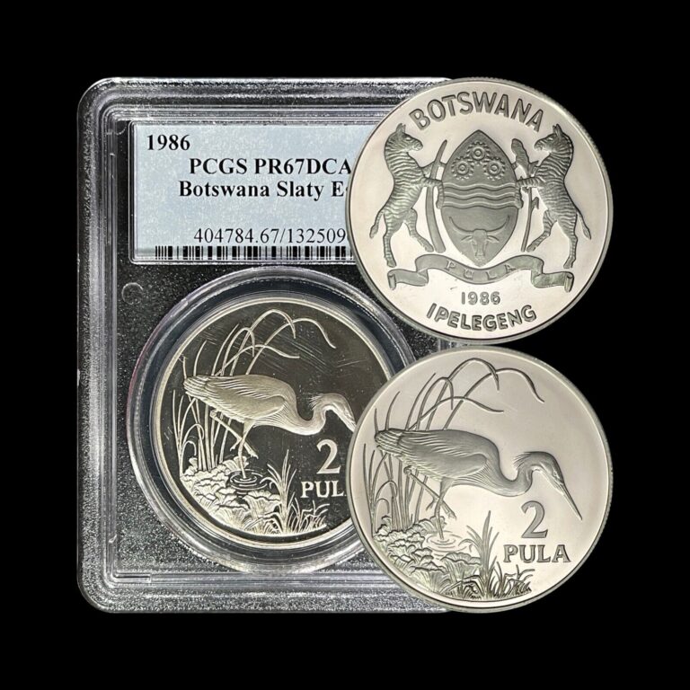 Read more about the article BOTSWANA. 1986  2 Pula  Silver – PCGS PR67 – Slaty Egret  DCAM