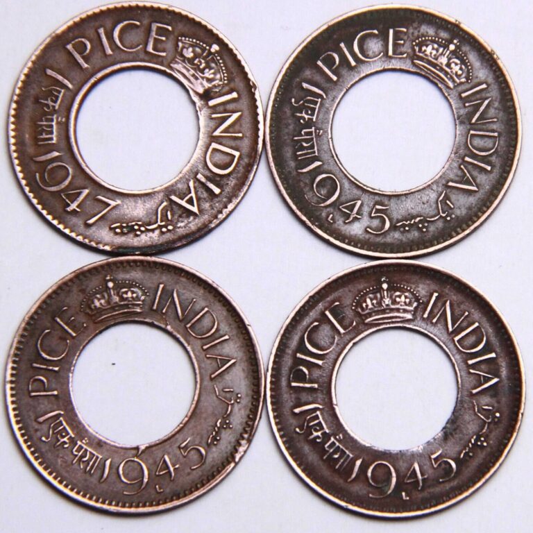 Read more about the article BRITISH INDIA ONE PAISA COPPER HOLE COINS 4 pcs.