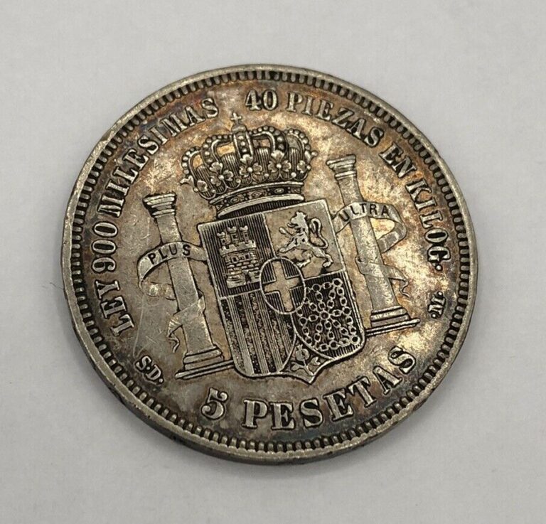 Read more about the article Spain 1871 SD-M  Amadeo I  5 Pesetas  Beautiful Large World Silver Coin