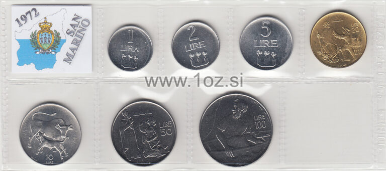 Read more about the article SAN MARINO SET 1972 – 7 coins 1972 (1  2  5  10  20  50  100 LIRE) UNCIRCULATED