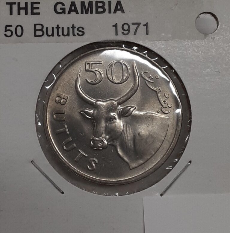 Read more about the article 1971 Gambia 50 Bututs Copper-Nickel Coin  African Ox   BU