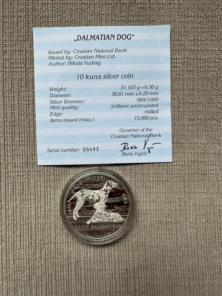 Read more about the article 2021 Croatia Dalmatian Dog 1 Oz .999 Silver Coin BU In Capsule W/ COA