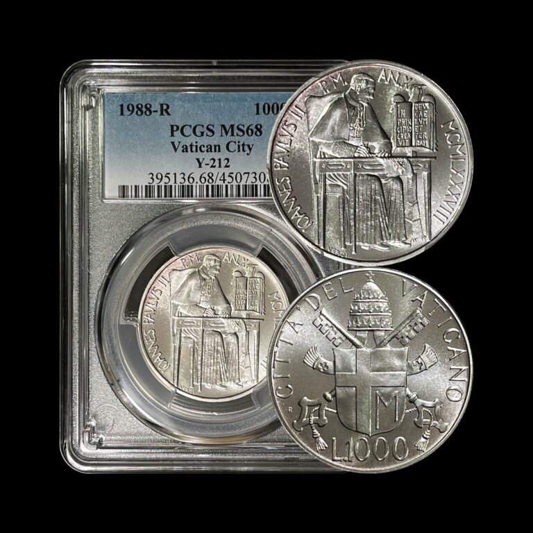 Read more about the article VATICAN CITY. 1988  1000 Lire  Silver – PCGS MS68 – Top Pop 🥇 JP2  Writing Desk