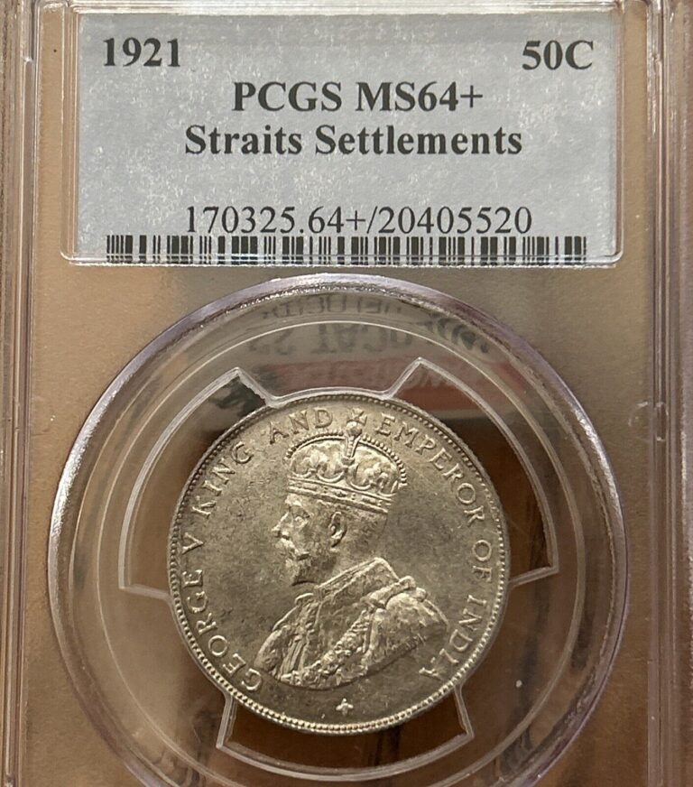 Read more about the article 1921 Straits Settlements (Singapore) Silver 50 Cent MS 64+ Rare High Grade!