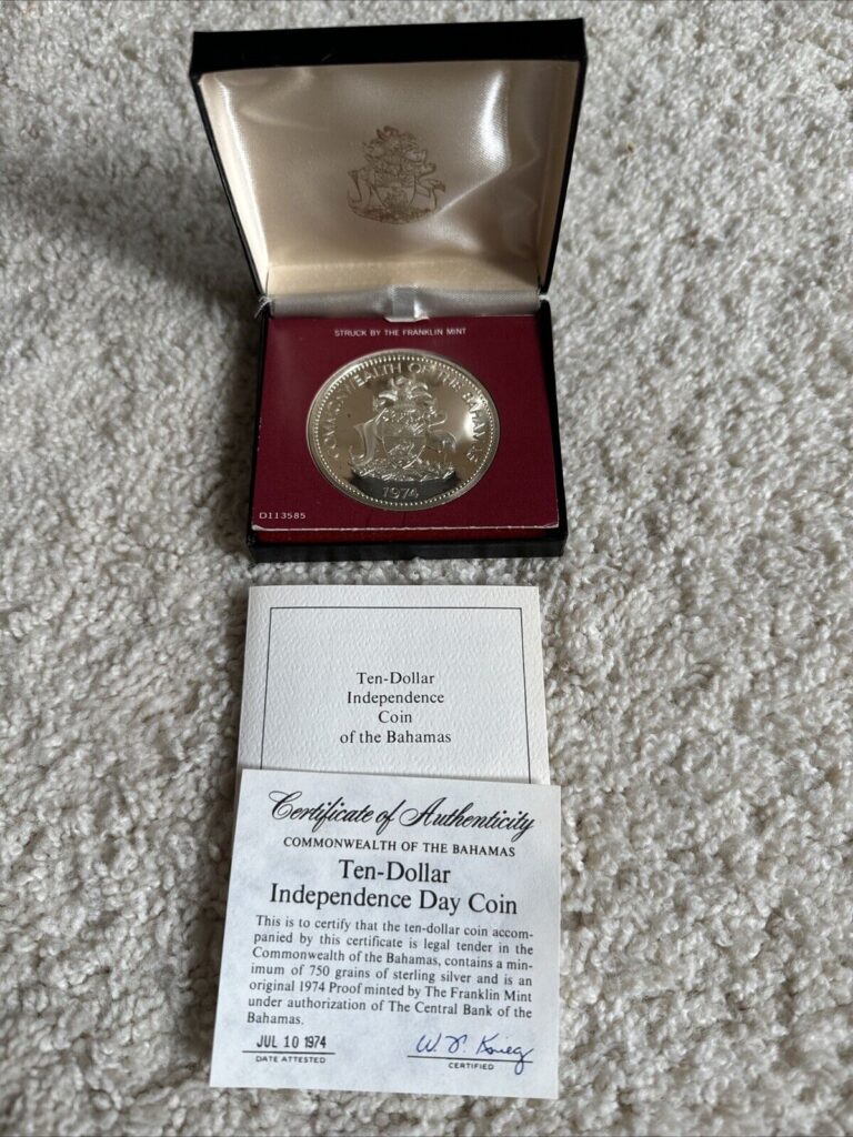 Read more about the article 1974 FM BAHAMAS ISLANDS 10$ COMMEMORATIVE SILVER – .925 Proof Coin – Box and COA