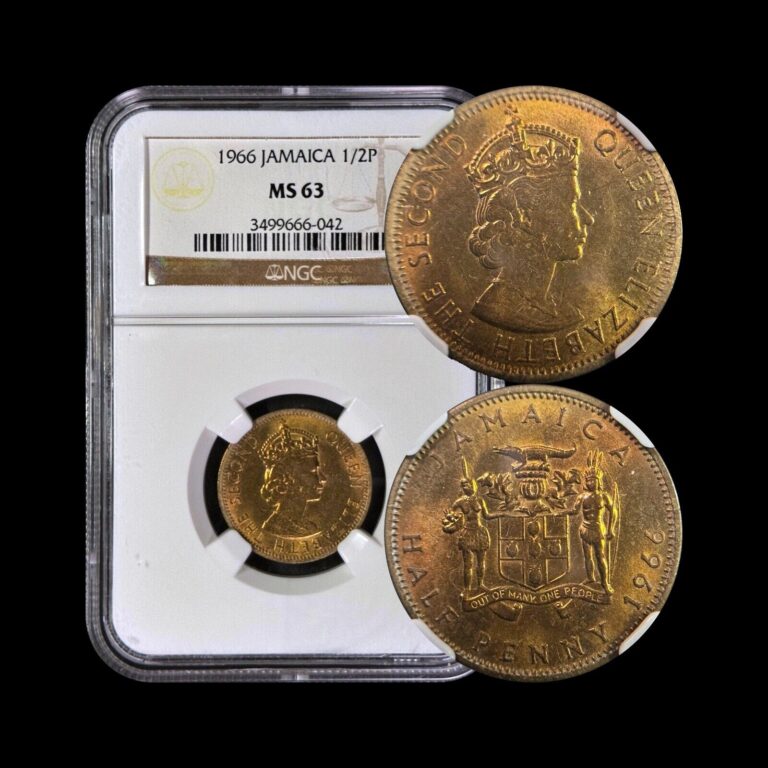 Read more about the article JAMAICA. 1966  1/2 Penny – NGC MS63 – QEII  Royal Arms  Pineapples 🍍