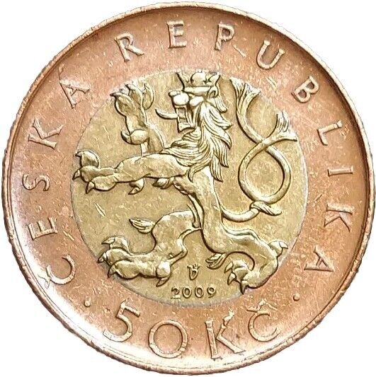 Read more about the article 2009 CZECH REPUBLIC 50 KORUN CLEANED COIN KM 1 PRAGUE PRAHA BIMETAL BI-METALLIC