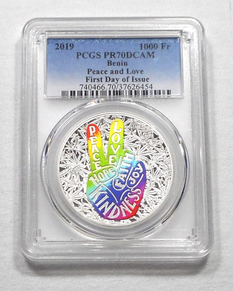 Read more about the article 2019 Benin 1 000 Francs Peace and Love Silver Coin – Graded PR70DCAM By PCGS