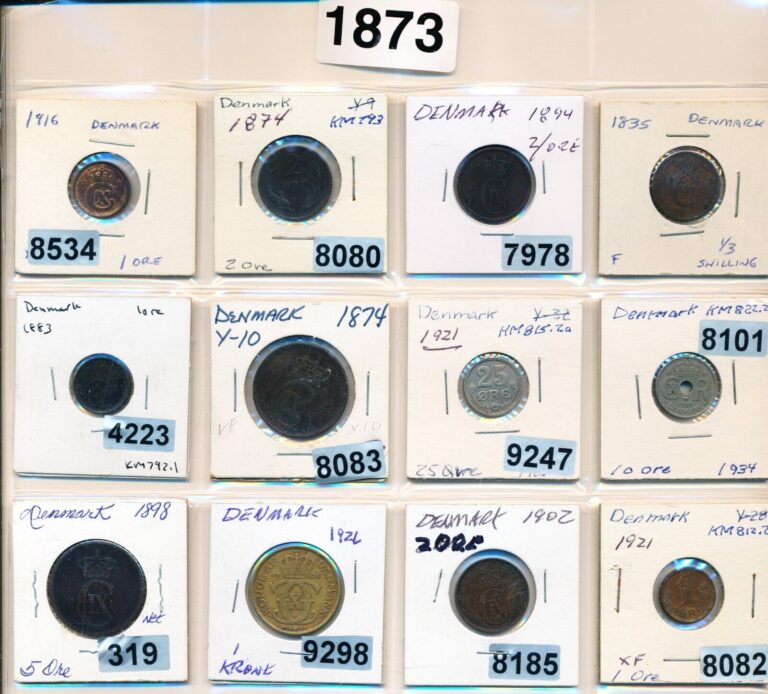 Read more about the article DENMARK – 12 COINS – SEVERAL IN 1800’S – #1873