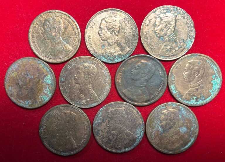 Read more about the article N10 Thailand; 10 Coins Lot – Bronze Att  1887 – 1903   Rama V     Y#22