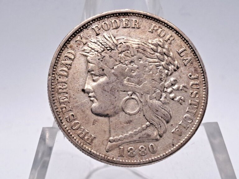 Read more about the article 1880 Peru Cinco Pesetas **Beautiful Coin Great Details**