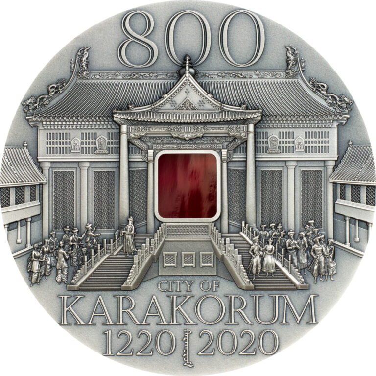 Read more about the article 2020 Mongolia 5000 Tog Rog Karakorum 800th 2oz Silver Coin Antiqued Mintage 800