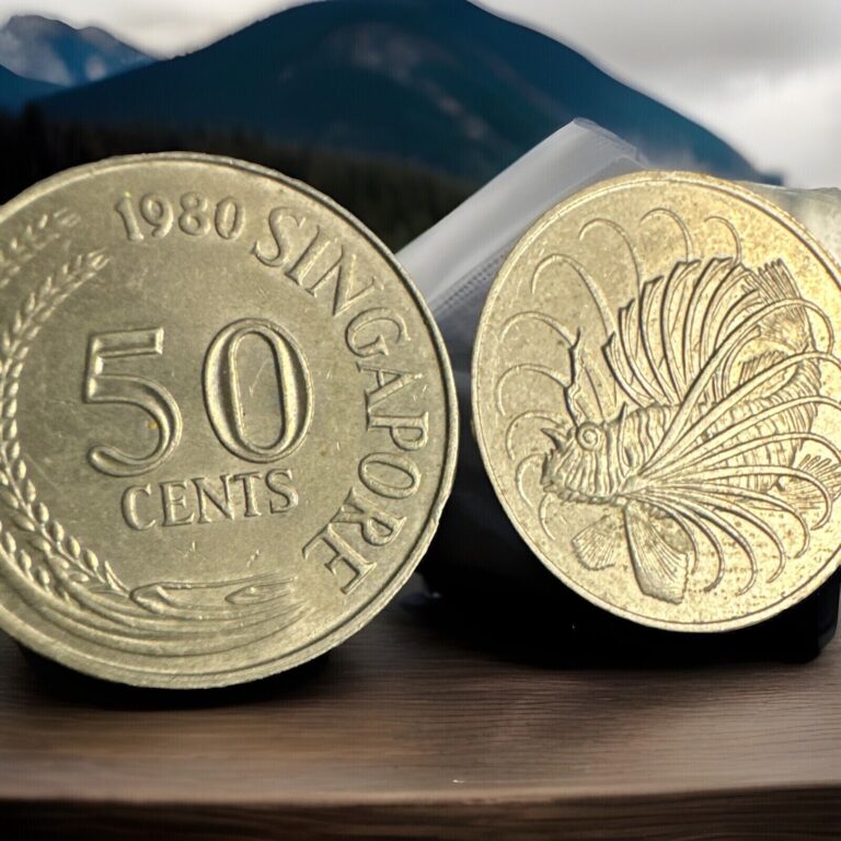 Read more about the article Lot Of 2 Vintage 1980 1982 Singapore 50 Cents Pieces Lion Fish Coins Money