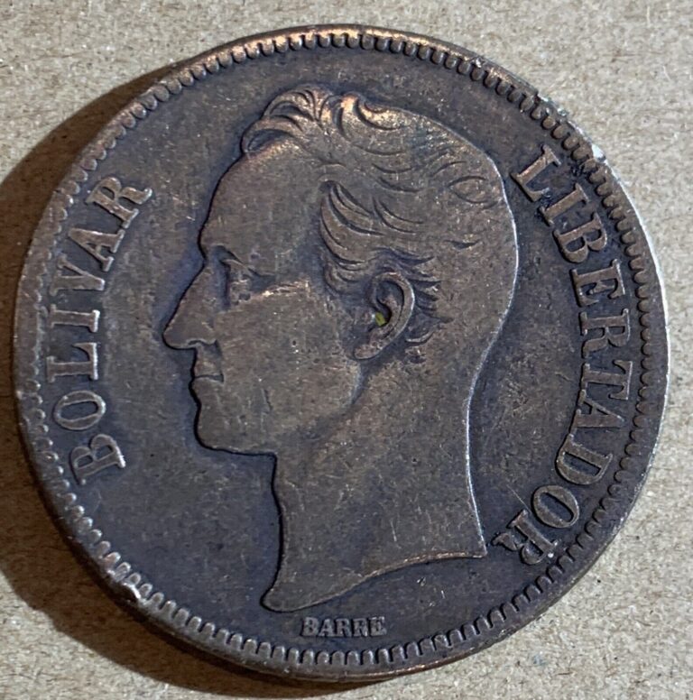 Read more about the article 1929 Venezuela 5 Bolivares SILVER COIN XF