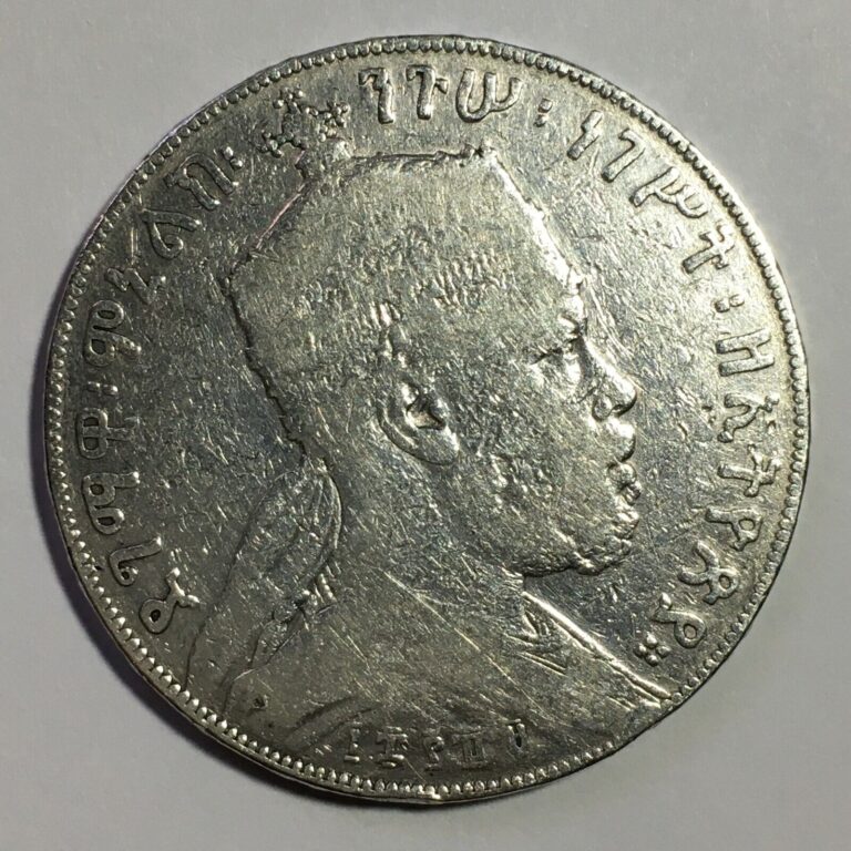 Read more about the article Ethiopia 1 Birr 1889 (1897) World Silver Coin KM# 5 Menelik II Cleaned Worn