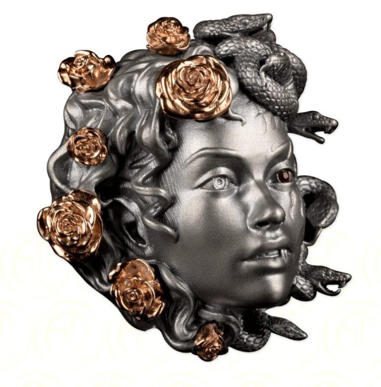 Read more about the article 2024 Barbados Medusa 3 oz Silver Antiqued 3D Shaped Gilded Coin