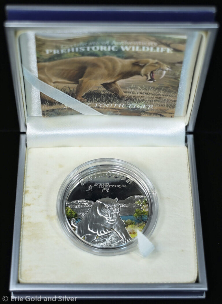 Read more about the article 2011 Ivory Coast Sabre Tooth Tiger 20 g Sterling Silver Proof Coin in OGP