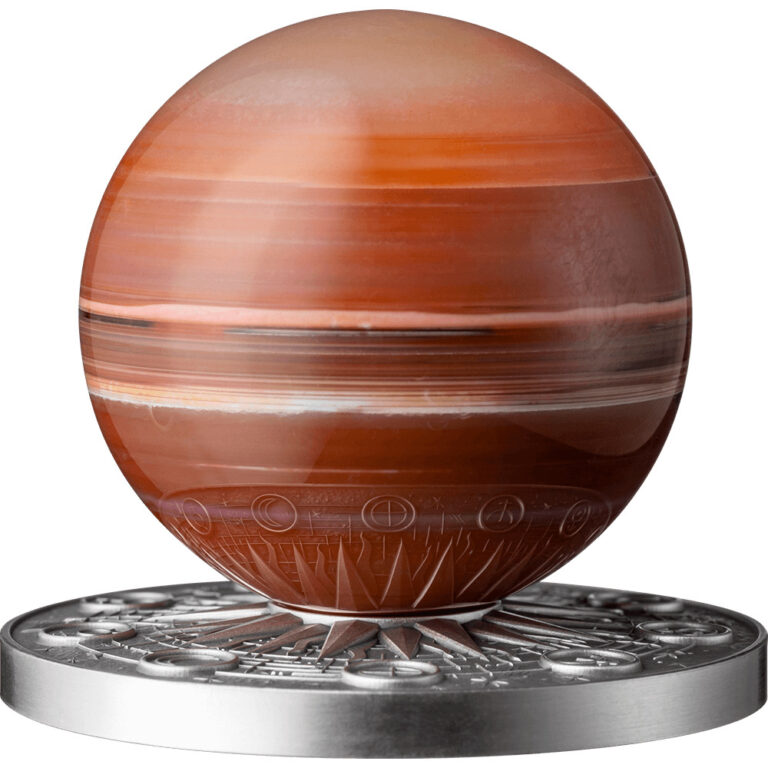 Read more about the article 2024 Ghana Solar System Mars 2 oz Silver Antiqued Carnelian Spherical Coin