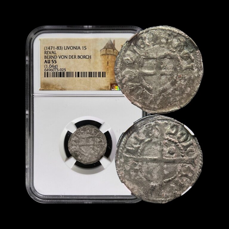 Read more about the article LIVONIA. 1471  Schilling  Silver – NGC AU55 – Teutonic Order  Reval  Tallinn 025