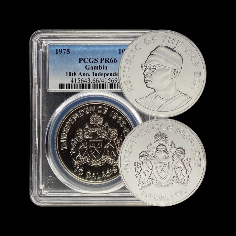 Read more about the article GAMBIA. 1975  10 Dalasis  Silver – PCGS PR66 – Independence