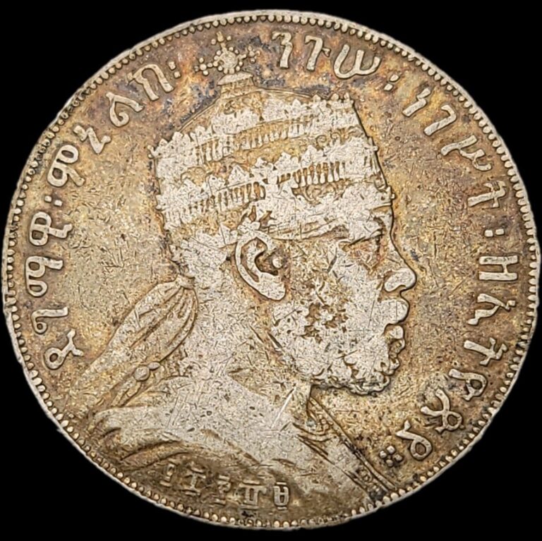 Read more about the article 1889 A (1897) 1 Birr Ethiopia Menelik II  0.835 Silver Huge Coin Lustrous Color