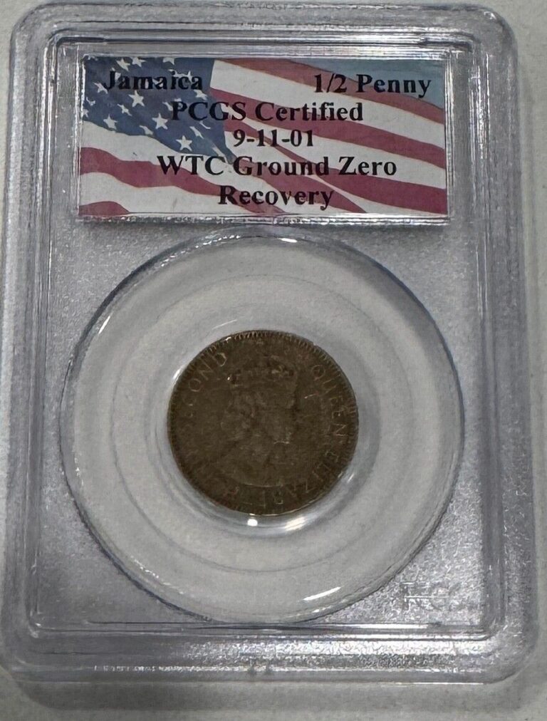 Read more about the article Jamaica 1/2 Penny PCGS Certified 9-11-01 Twin Towers WTC Ground Zero Recovery