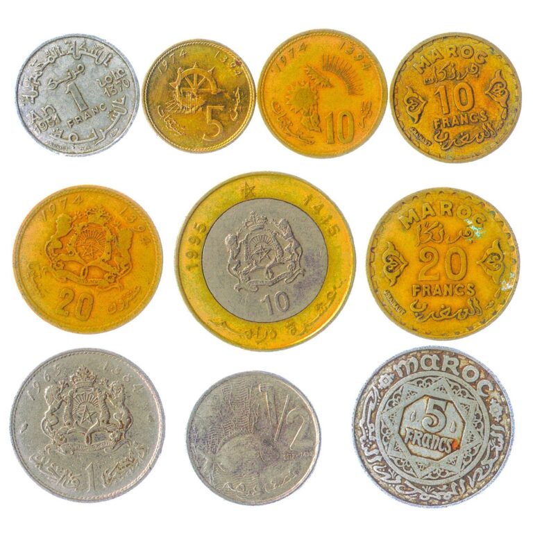 Read more about the article 10 DIFFERENT COINS FROM MOROCCO. ARABIC AFRICAN MONEY. SANTIMAT  FRANCS  DIRHAM