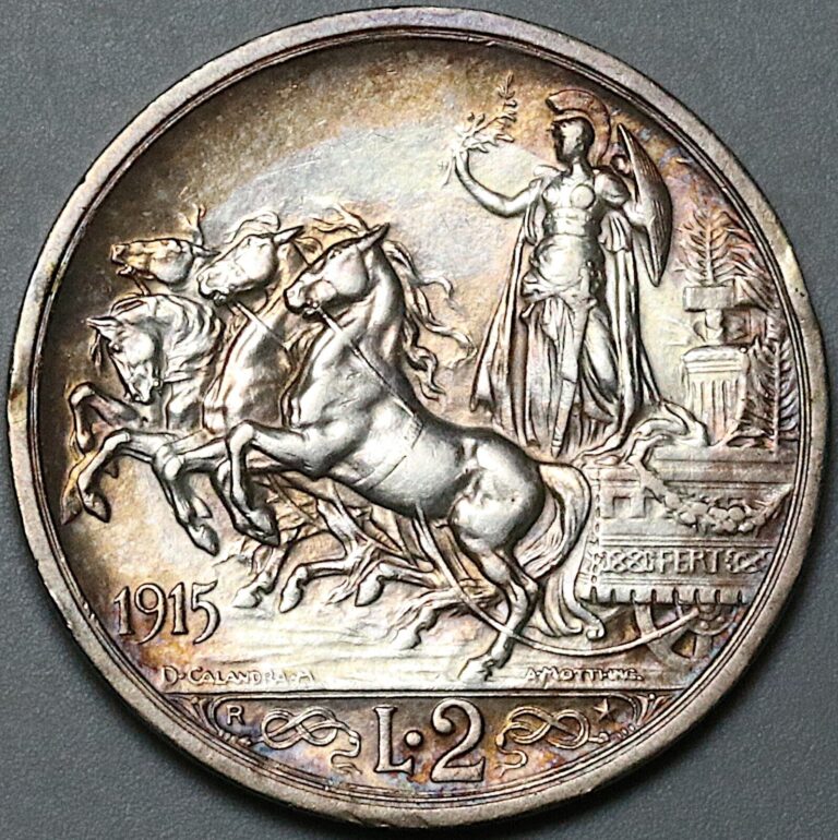 Read more about the article 1915 Italy 2 Lire UNC Horses Chariot Quadriga Silver Coin (24053104R)