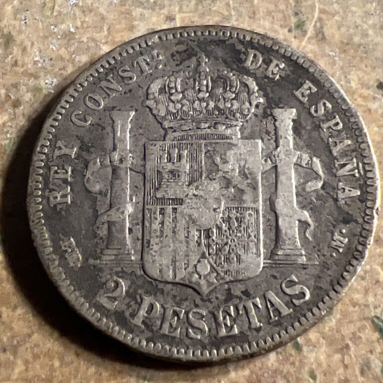 Read more about the article 1879 Spain 2 Pesetas Silver Foreign Coin V-625