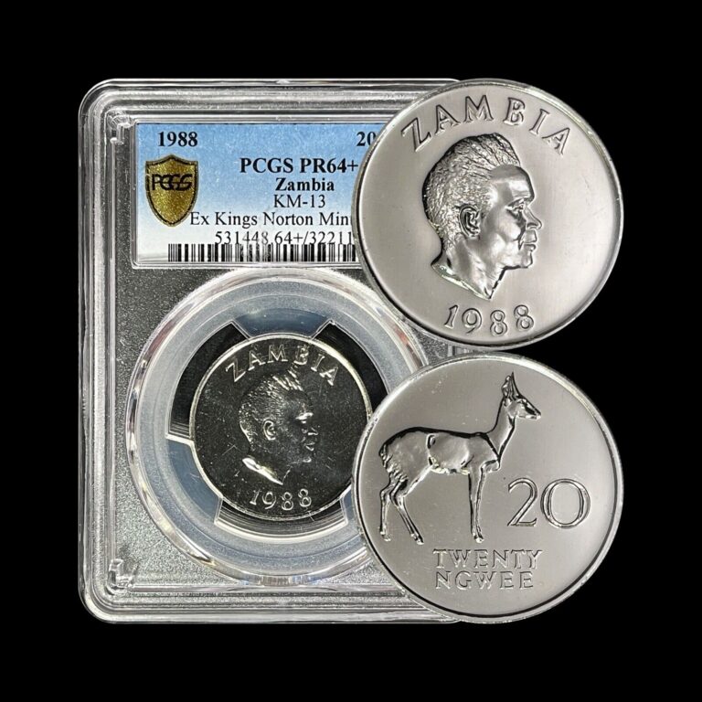 Read more about the article ZAMBIA. 1988  20 Ngwee – PCGS PR64 – Reedbuck  Ex-Kings Norton Mint Collection +