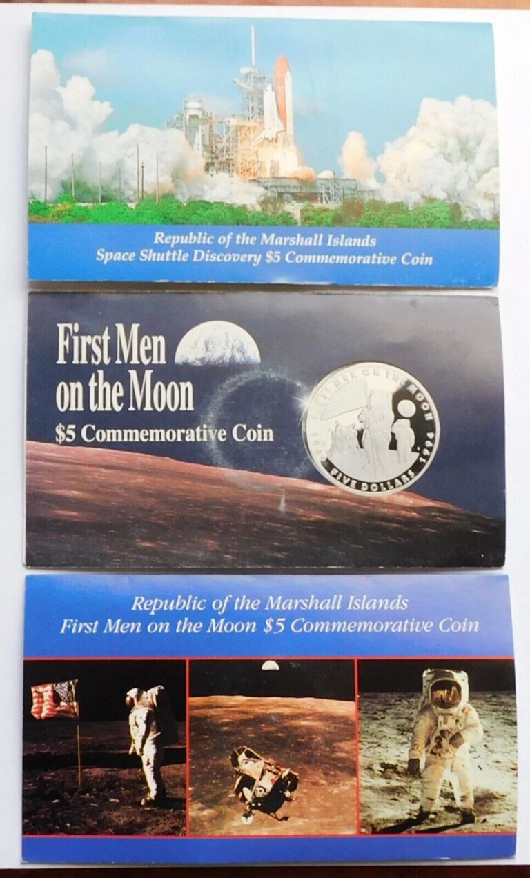 Read more about the article 3 Marshall Islands $5 Commemoratives  Space Shuttle + First Men on Moon coins