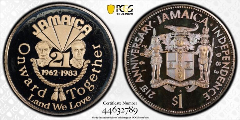 Read more about the article 1983 JAMAICA PROOF DOLLAR PCGS PR 68 DCAM – 21ST ANNIVERSARY OF INDEPENDENCE