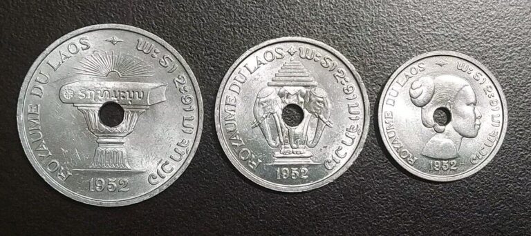 Read more about the article 1952 Laos Set Of 3 Coins 10 20 50 Cents Vintage AU-UNC Aluminum Coins Lao