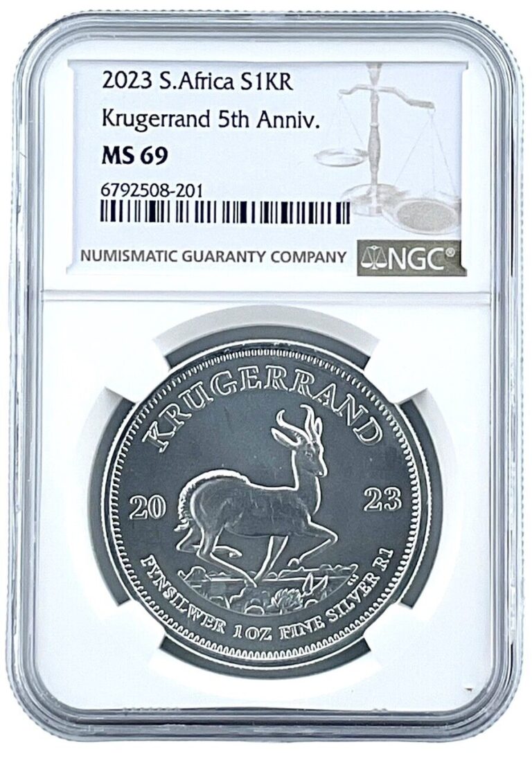 Read more about the article 2023 South Africa 1oz Silver 5th Anniversary Krugerrand NGC MS69 – Brown Label